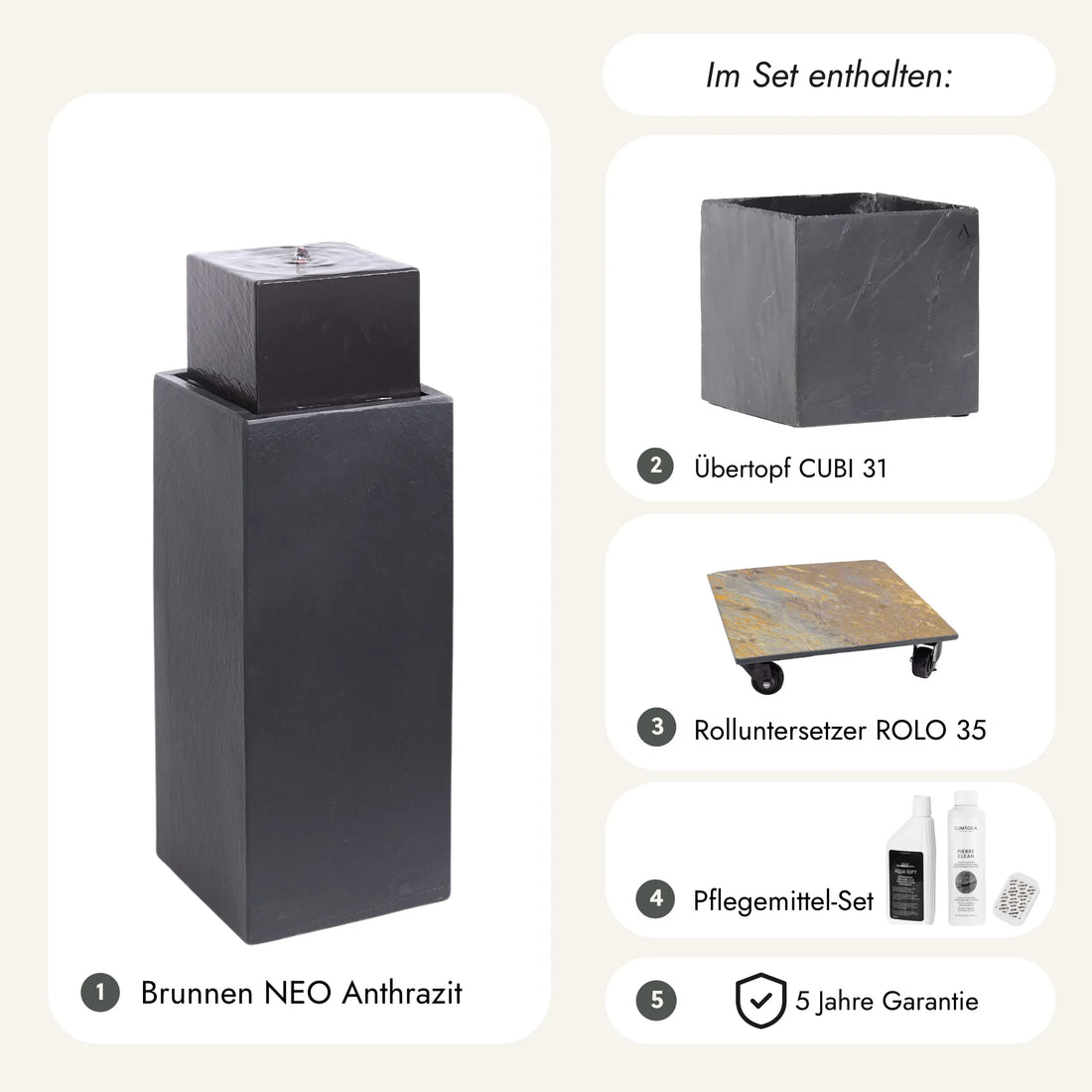 Säule Brunnen NEO ANTHRAZIT DREAM LIVING Set