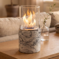 PINO S – Kleines Tischfeuer Marmor Weiss