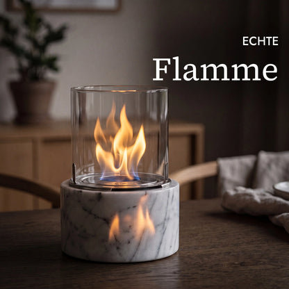 Ruhige echte Flamme im Glas des Tischfeuer PINO S (KI-Inhalte)