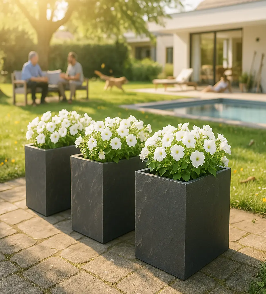 PYLO 60 Anthrazit – Pflanzsäule Outdoor 60x40x40 cm Naturschiefer Schwarz - CLIMAQUA