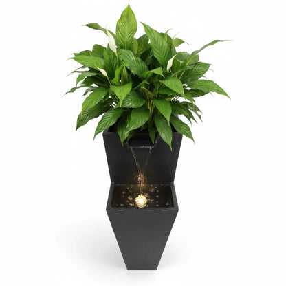 ZOE 30 Anthrazit – Wasserfallbrunnen mit Pflanzgefäss aus Naturschiefer Braun mit LED-Beleuchtung 38 x 26 x 76 cm 25 kg - CLIMAQUA