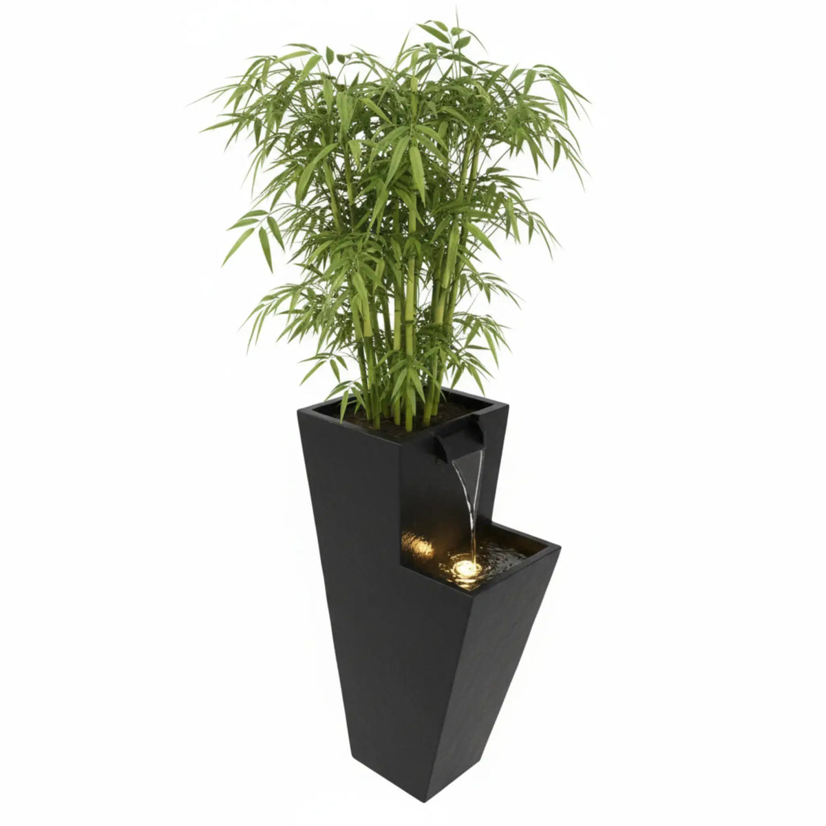 ZOE 30 Anthrazit – Wasserfallbrunnen mit Pflanzgefäss aus Naturschiefer Braun mit LED-Beleuchtung 38 x 26 x 76 cm 25 kg - CLIMAQUA
