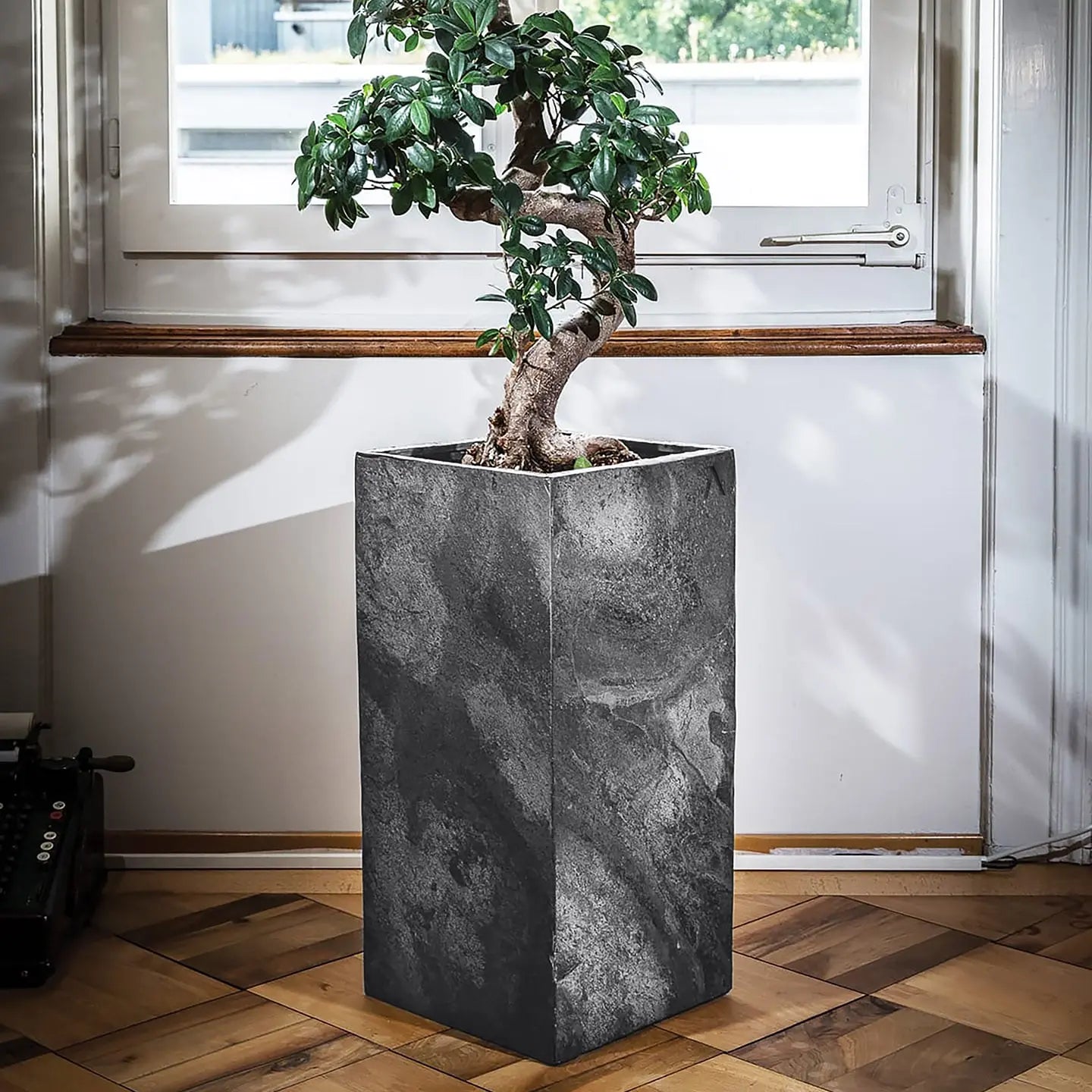 Pflanzsäule Hoch 30x87 cm Schiefer Schwarz Indoor PYLO 87 Anthrazit - CLIMAQUA