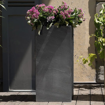 Pflanzsäule Outdoor 80x40x40 cm Naturschiefer Schwarz PYLO 80 Anthrazit - CLIMAQUA