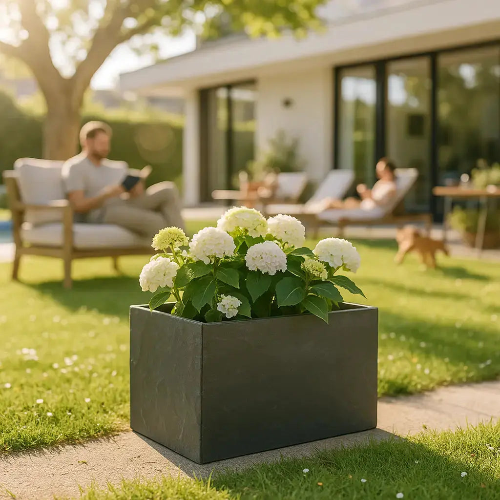 RECTO 60 Anthrazit – Blumenkasten Outdoor 60x38x40 cm Naturschiefer Schwarz - CLIMAQUA