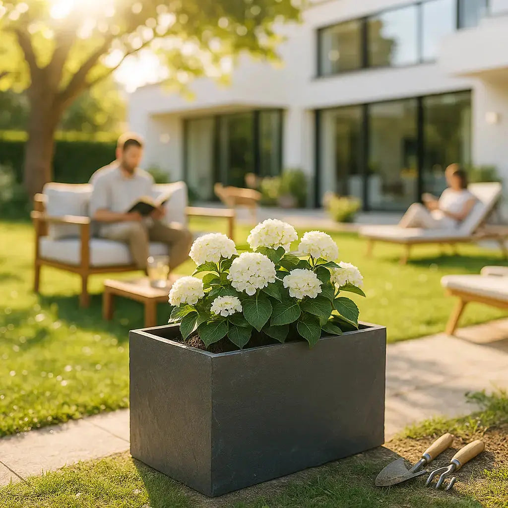 RECTO 60 Anthrazit – Blumenkasten Outdoor 60x38x40 cm Naturschiefer Schwarz - CLIMAQUA