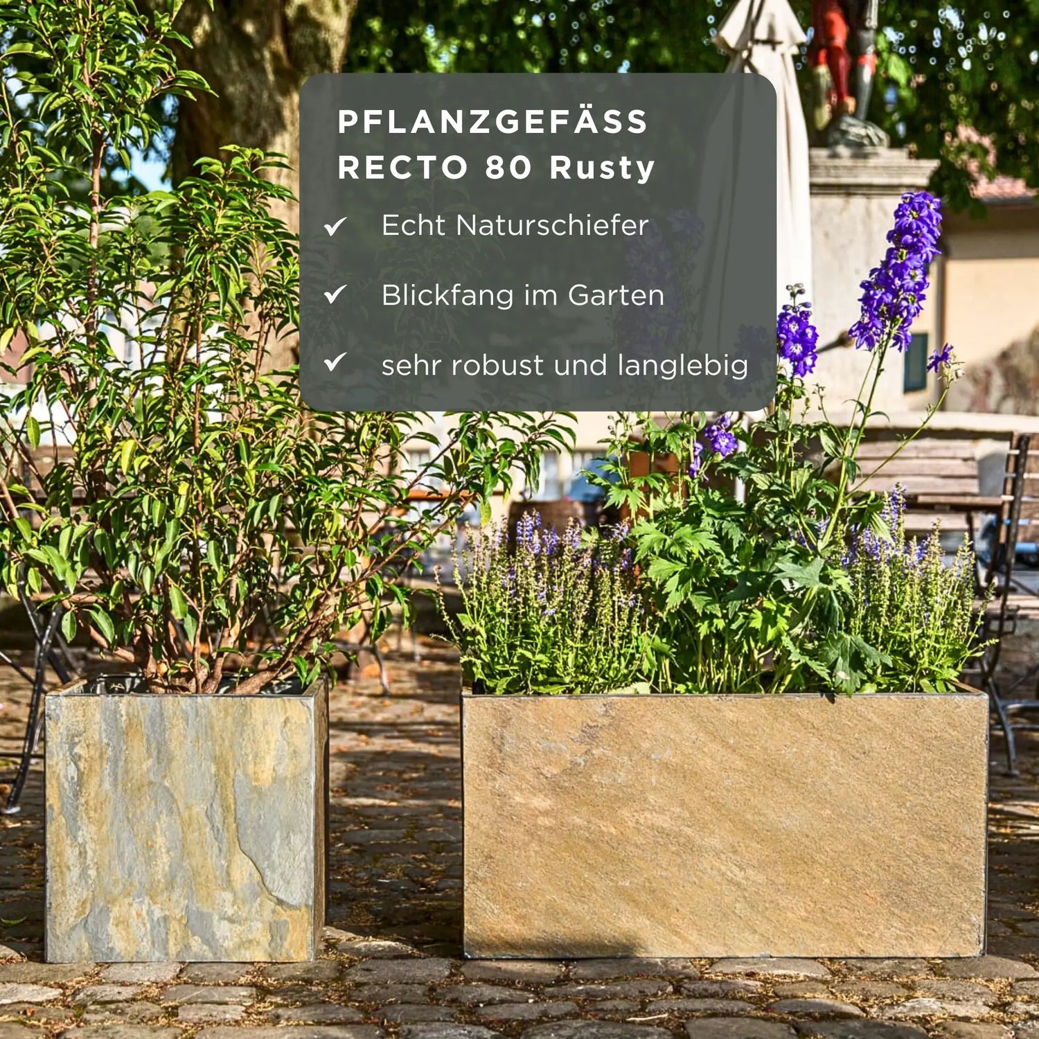 RECTO 80 Rusty – Pflanztrog Outdoor 80x60x40 cm Naturschiefer Braun - CLIMAQUA