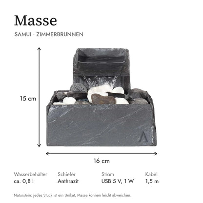 Masse Tischbrunnen SAMUI: 16 x 16 x 15 cm, Wasserbehälter ca. 0,8 l