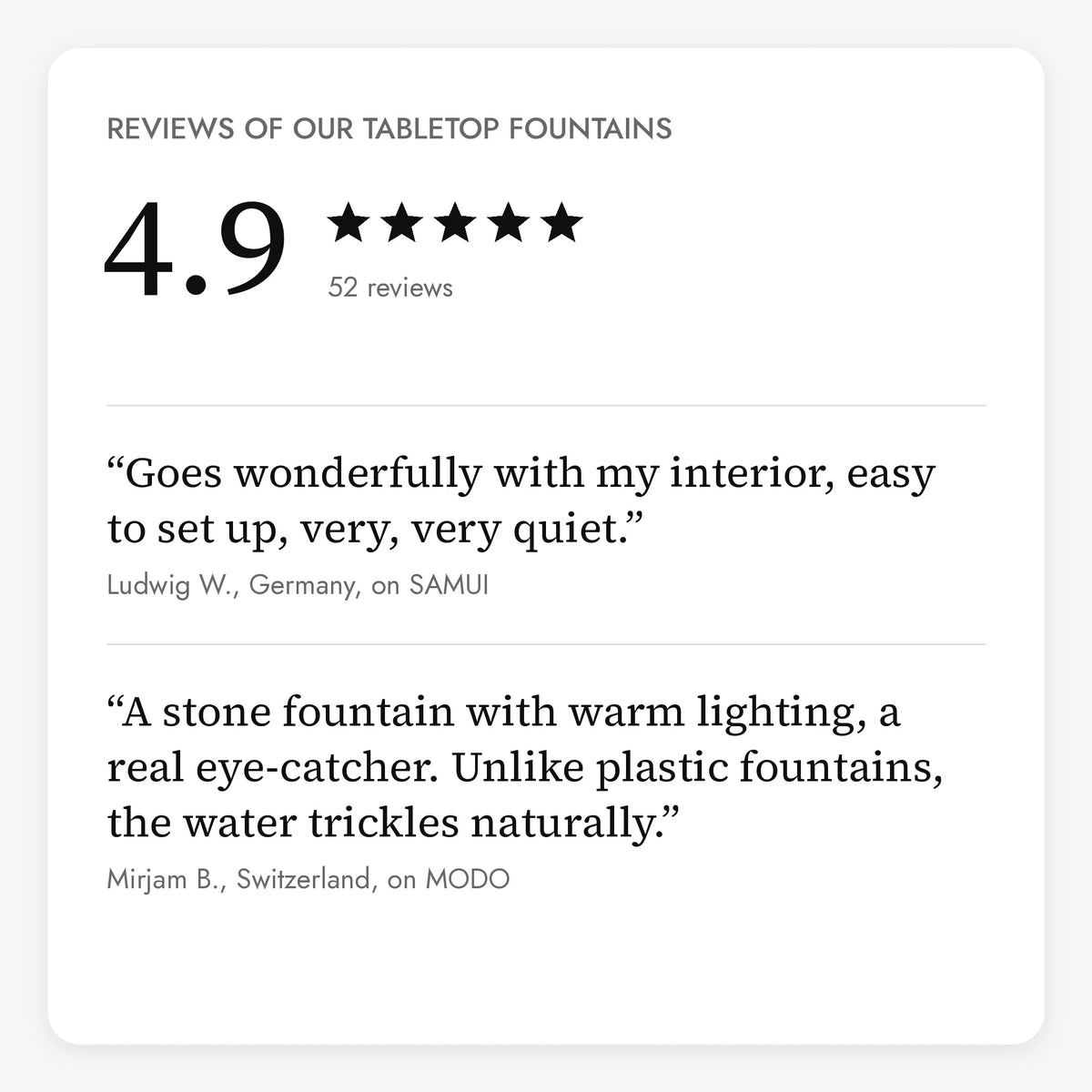 Reviews of our tabletop fountains