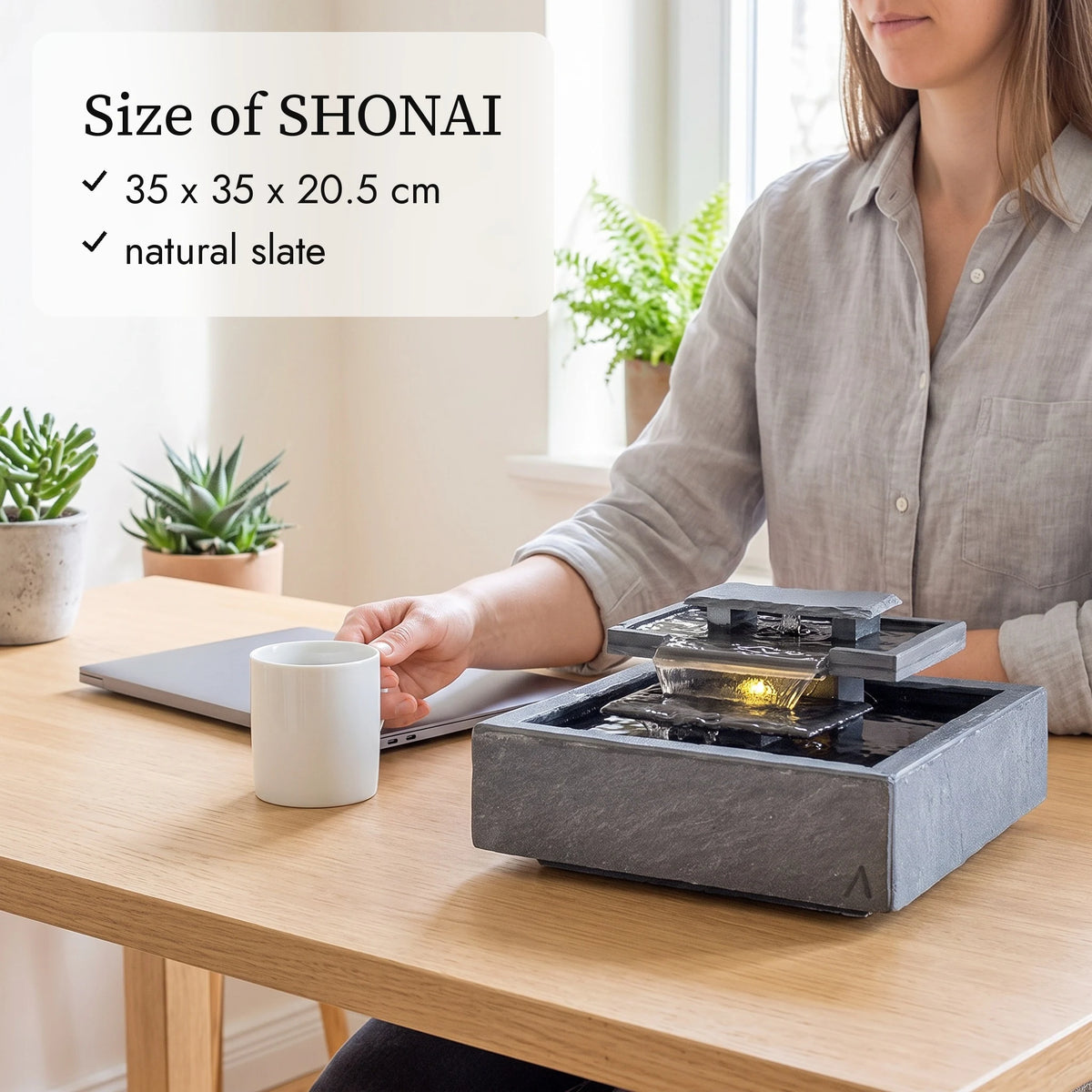 Size of the SHONAI tabletop fountain (AI content)