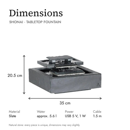 Dimensions of the SHONAI tabletop fountain