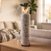 SIENA M – Tischfeuer Säule Marmor Weiss