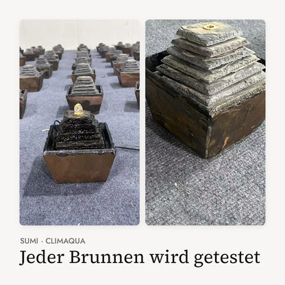 Jeder Zimmerbrunnen SUMI wird in der Produktion mit Wasser und Licht getestet