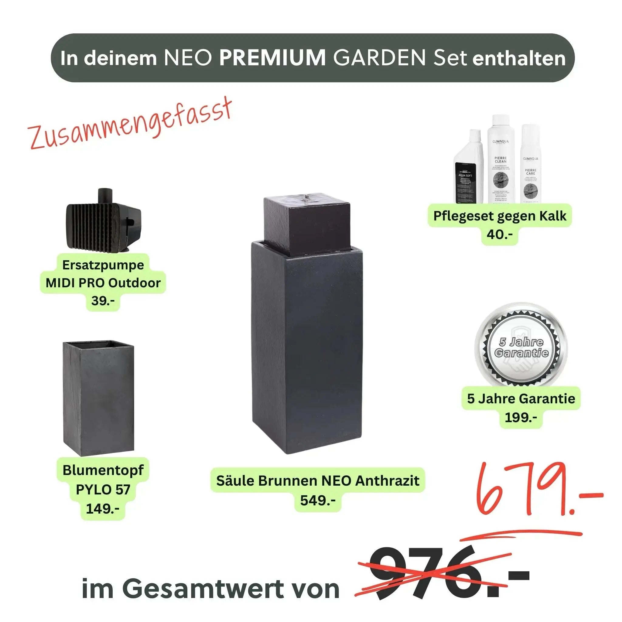 Säule Brunnen NEO PREMIUM GARDEN Set - CLIMAQUA