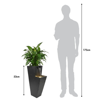 ZOE 20 Anthrazit – Gartenbrunnen mit Pflanzgefäss Wasserfall aus Naturschiefer Schwarz mit LED-Beleuchtung 28 x 21 x 53 cm 14 kg - CLIMAQUA