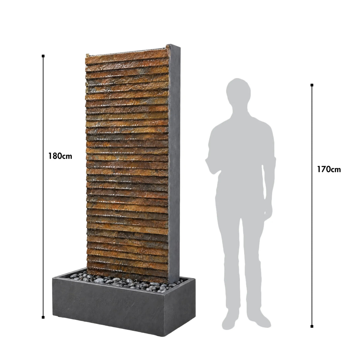 AVA GRANDE – Premium slate water wall, Rusty, indoor/outdoor, 80×38×180 cm