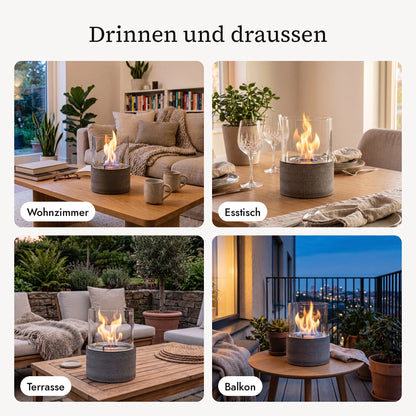 Tischfeuer TIAN M im Wohnzimmer, am Esstisch, auf der Terrasse und auf dem Balkon (KI-Inhalte)