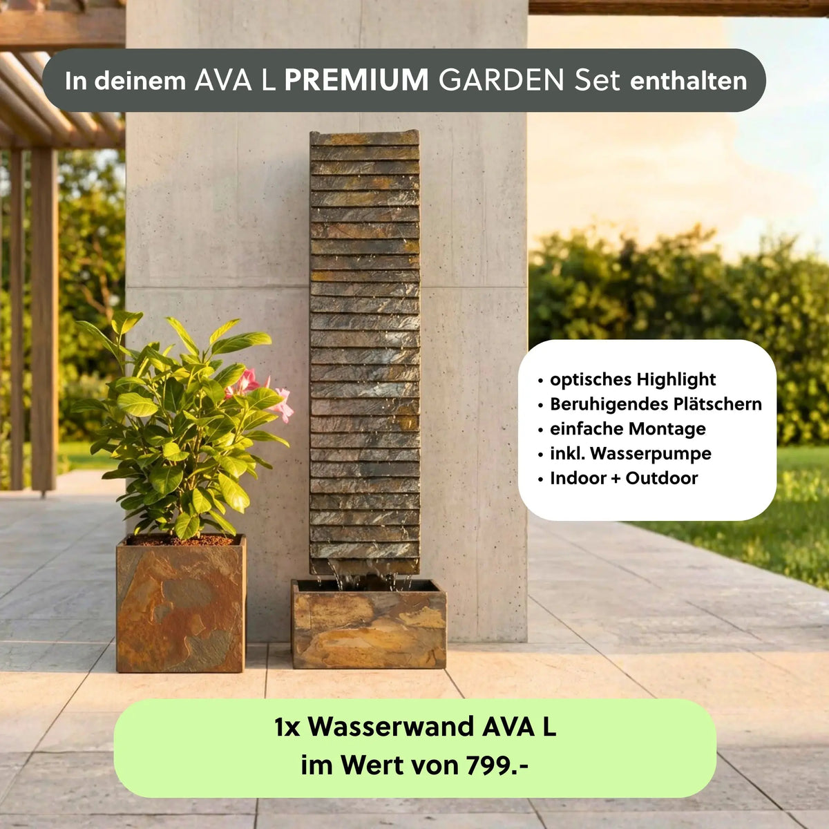 Wasserwand AVA L PREMIUM GARTEN Set - CLIMAQUA (KI-Inhalte)