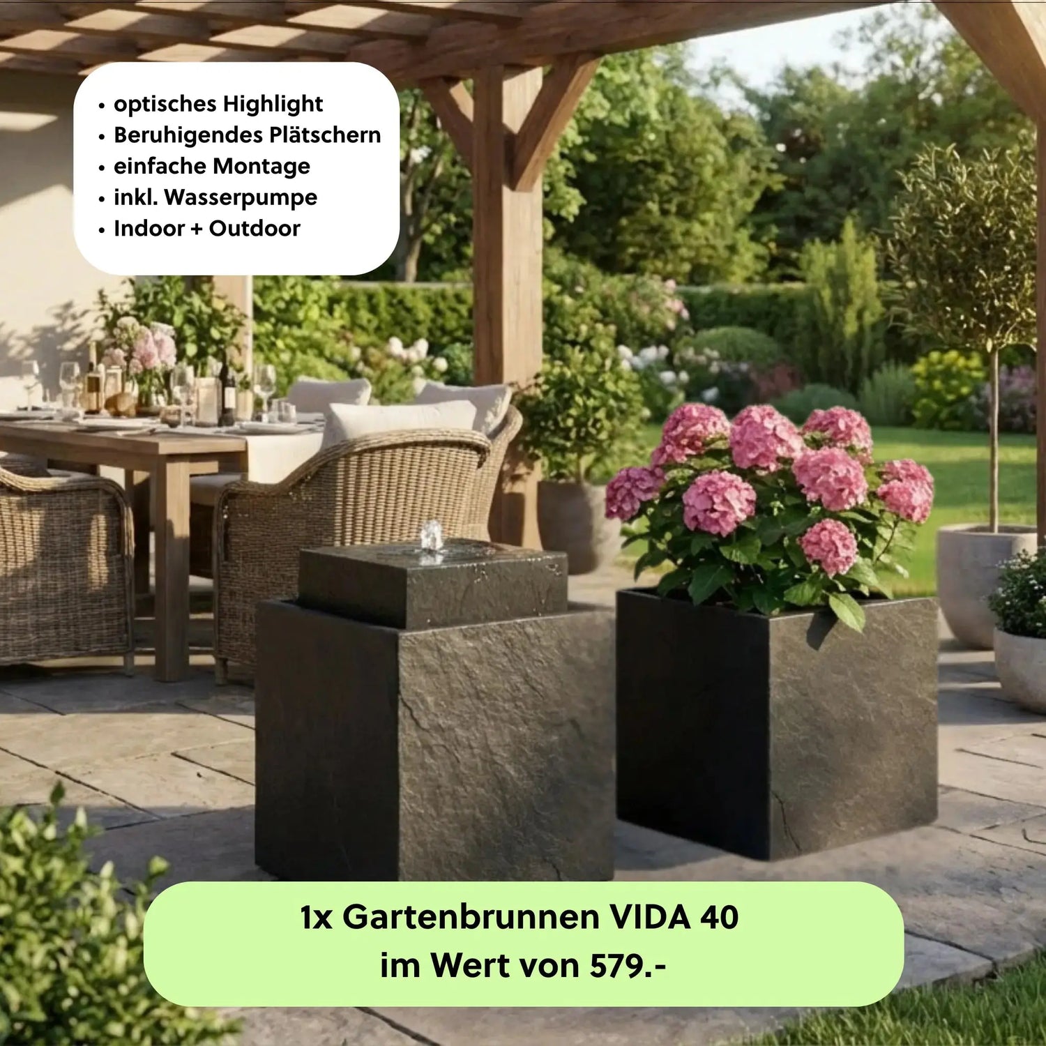 Gartenbrunnen VIDA 40 PREMIUM LIVING Set Anthrazit - CLIMAQUA