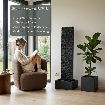 LIV L – Edle Wasserwand Schiefer Schwarz 130 cm - CLIMAQUA (KI-Inhalte)