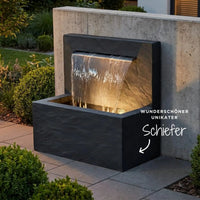 VICTORIA Falls – Schiefer Gartenbrunnen mit beleuchtetem Wasserfall 90×50×90 cm