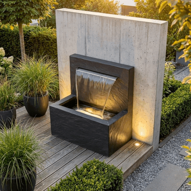 VICTORIA Falls – Edler Schiefer Gartenbrunnen mit Wasserfall und Beleuchtung - CLIMAQUA