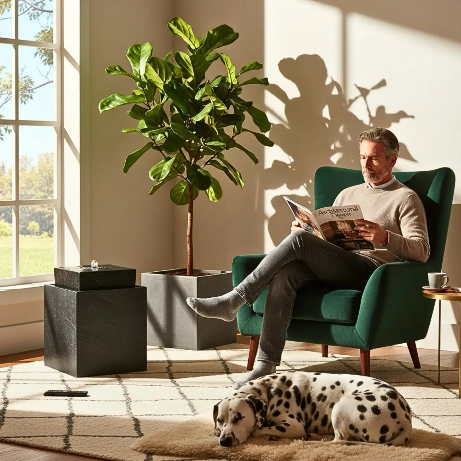 VIDA 40 Anthrazit – stilvoller Würfelbrunnen schwarz, Naturschiefer, Vogeltränke, dezentes Licht, 38 x 38 x 48 cm, 36 kg - CLIMAQUA