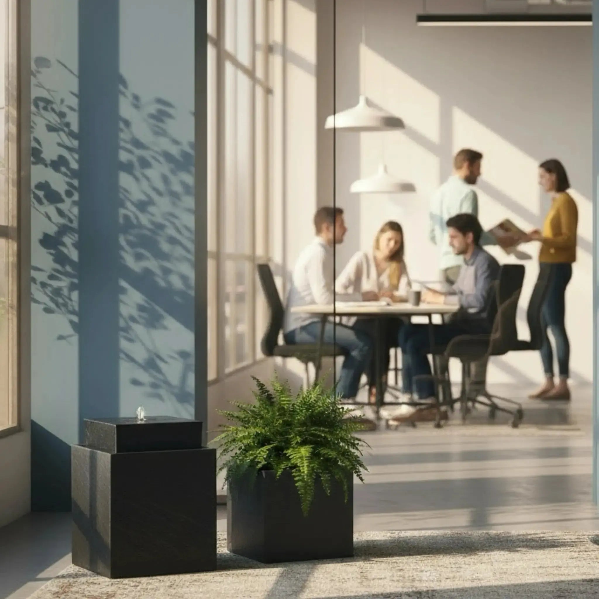 VIDA 40 Anthrazit – stilvoller Würfelbrunnen schwarz, Naturschiefer, Vogeltränke, dezentes Licht, 38 x 38 x 48 cm, 36 kg - CLIMAQUA