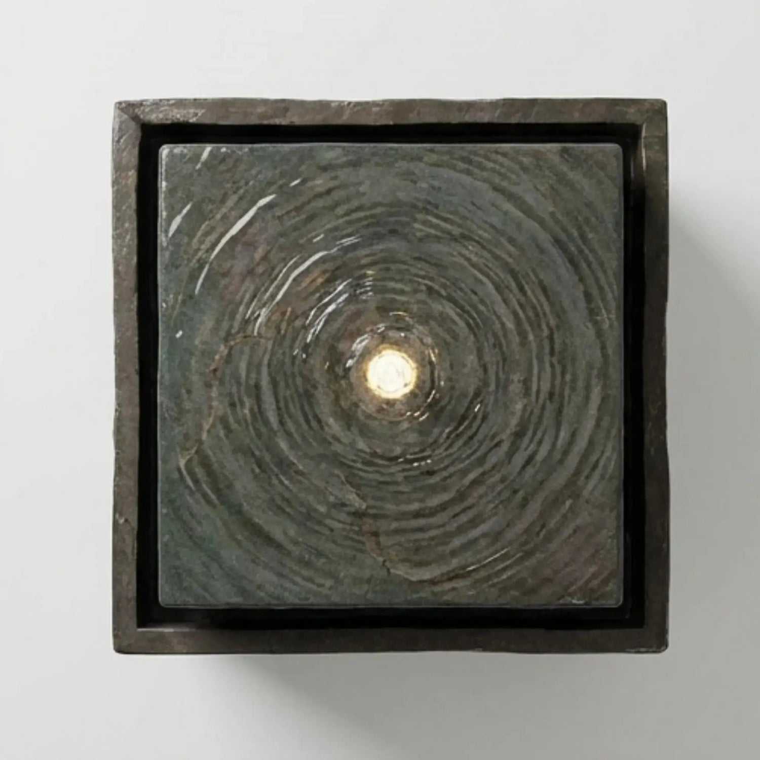 VIDA 40 Rusty – Springbrunnen edel eckig Naturschiefer Braun, Vogeltränke, stimmungsvolle LED, 38 x 38 x 48 cm, 36 kg - CLIMAQUA