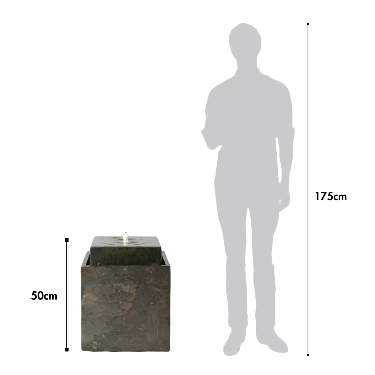 VIDA 40 Rusty – Springbrunnen edel eckig Naturschiefer Braun, Vogeltränke, stimmungsvolle LED, 38 x 38 x 48 cm, 36 kg - CLIMAQUA