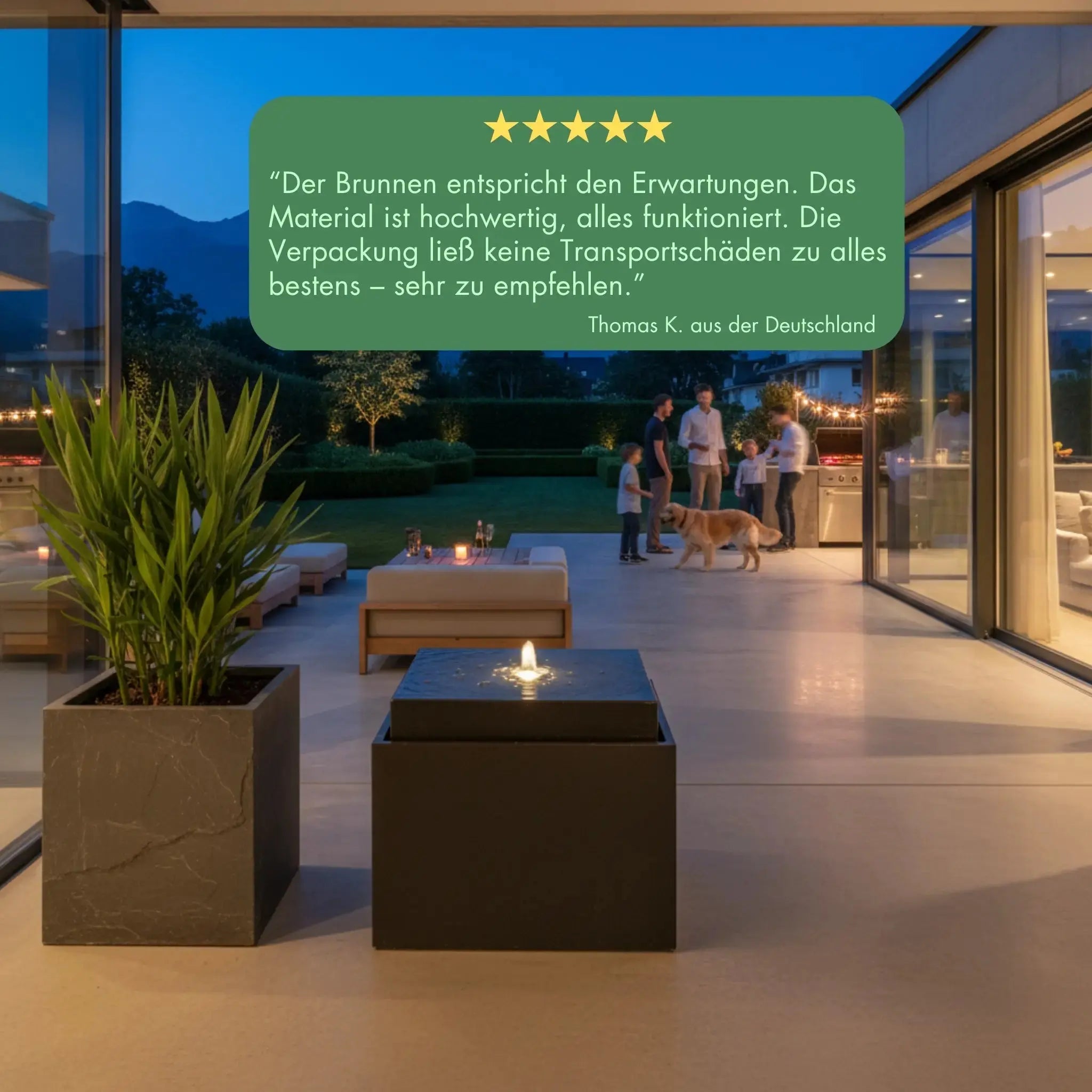 VIDA 60 Anthrazit – Gartenbrunnen modern Naturschiefer Schwarz, Vogeltränke, beleuchteter Wassersprudel, 57 x 57 x 50 cm, 60 kg - CLIMAQUA