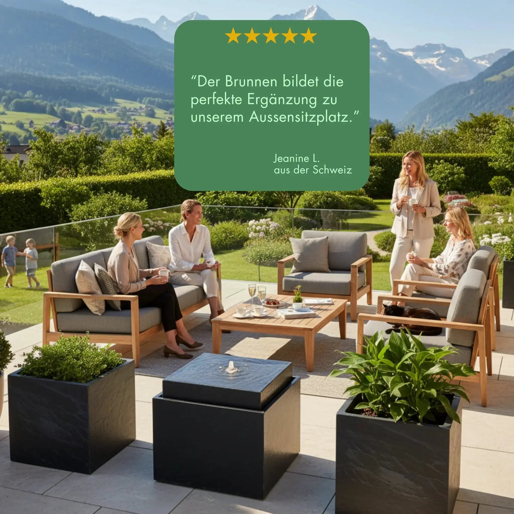 VIDA 60 Anthrazit – Gartenbrunnen modern Naturschiefer Schwarz, Vogeltränke, beleuchteter Wassersprudel, 57 x 57 x 50 cm, 60 kg - CLIMAQUA