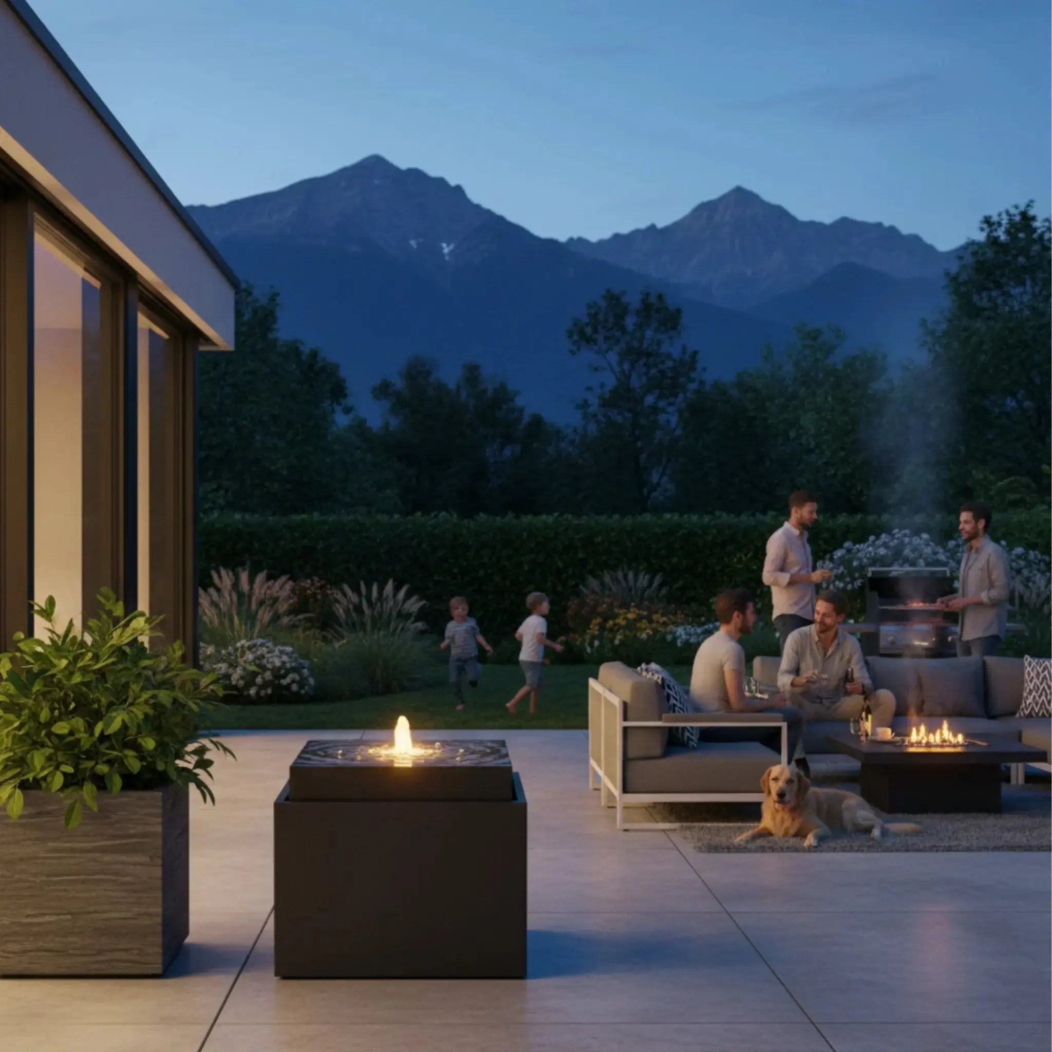 VIDA 60 Anthrazit – Gartenbrunnen modern Naturschiefer Schwarz, Vogeltränke, beleuchteter Wassersprudel, 57 x 57 x 50 cm, 60 kg - CLIMAQUA