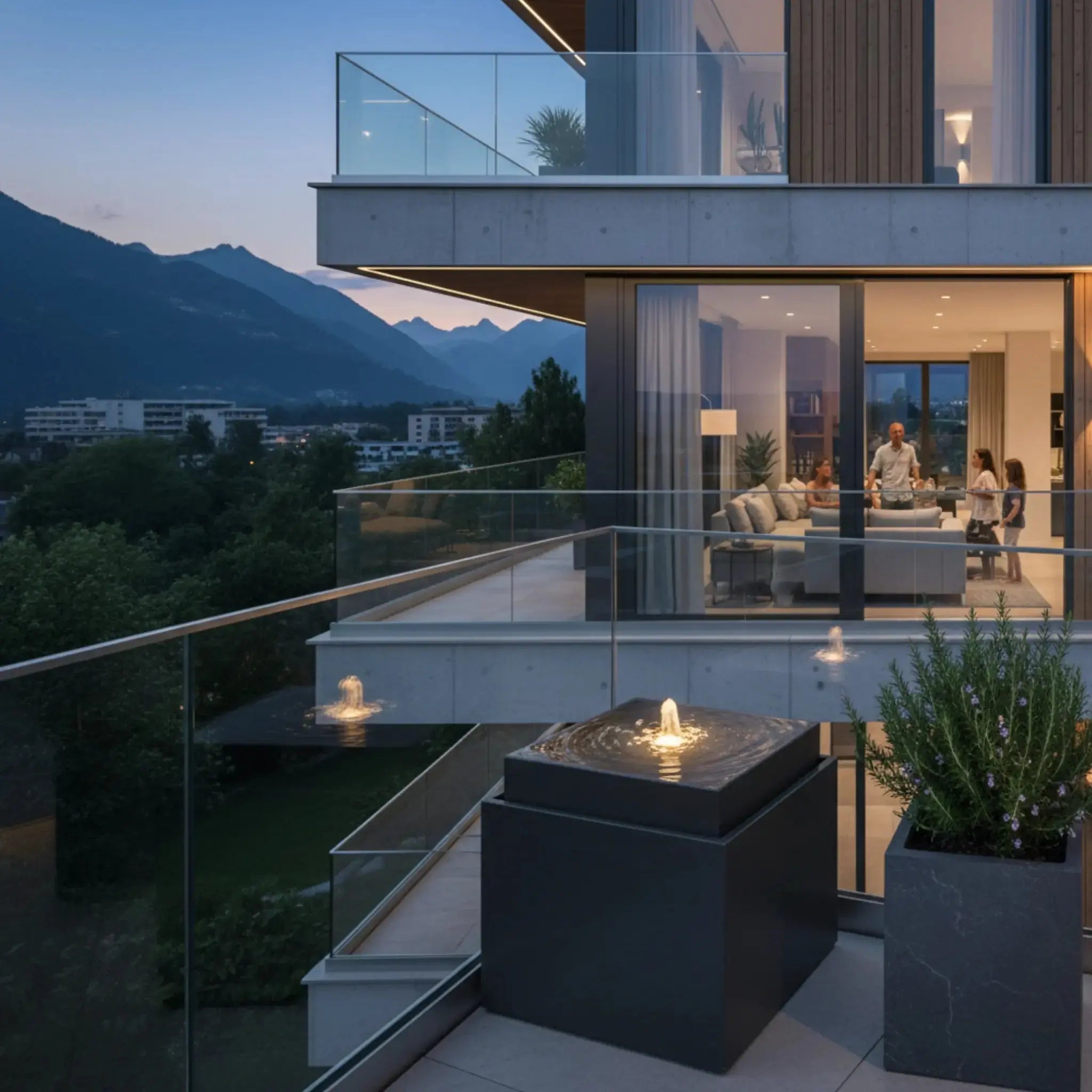 VIDA 60 Anthrazit – Gartenbrunnen modern Naturschiefer Schwarz, Vogeltränke, beleuchteter Wassersprudel, 57 x 57 x 50 cm, 60 kg - CLIMAQUA