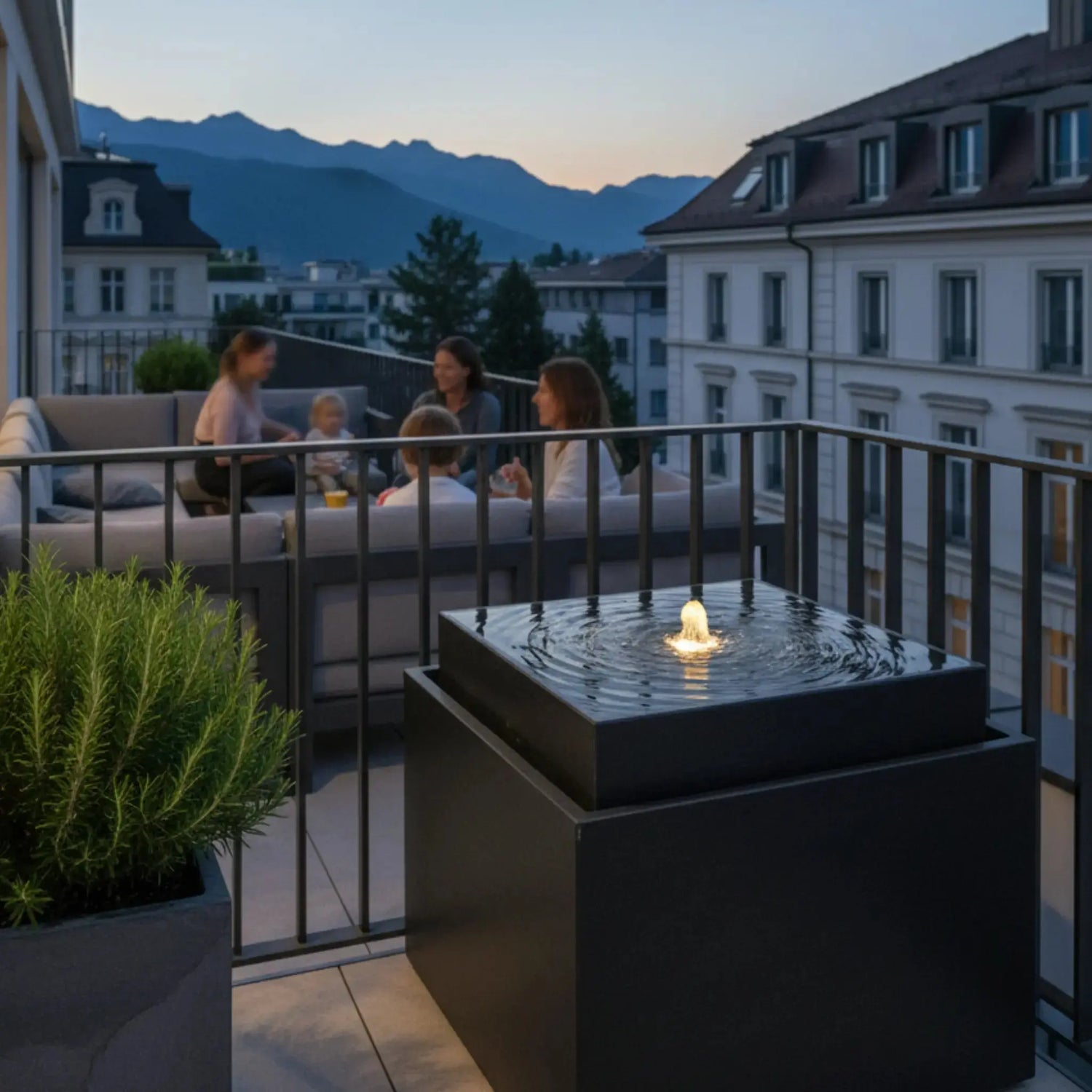 VIDA 60 Anthrazit – Gartenbrunnen modern Naturschiefer Schwarz, Vogeltränke, beleuchteter Wassersprudel, 57 x 57 x 50 cm, 60 kg - CLIMAQUA