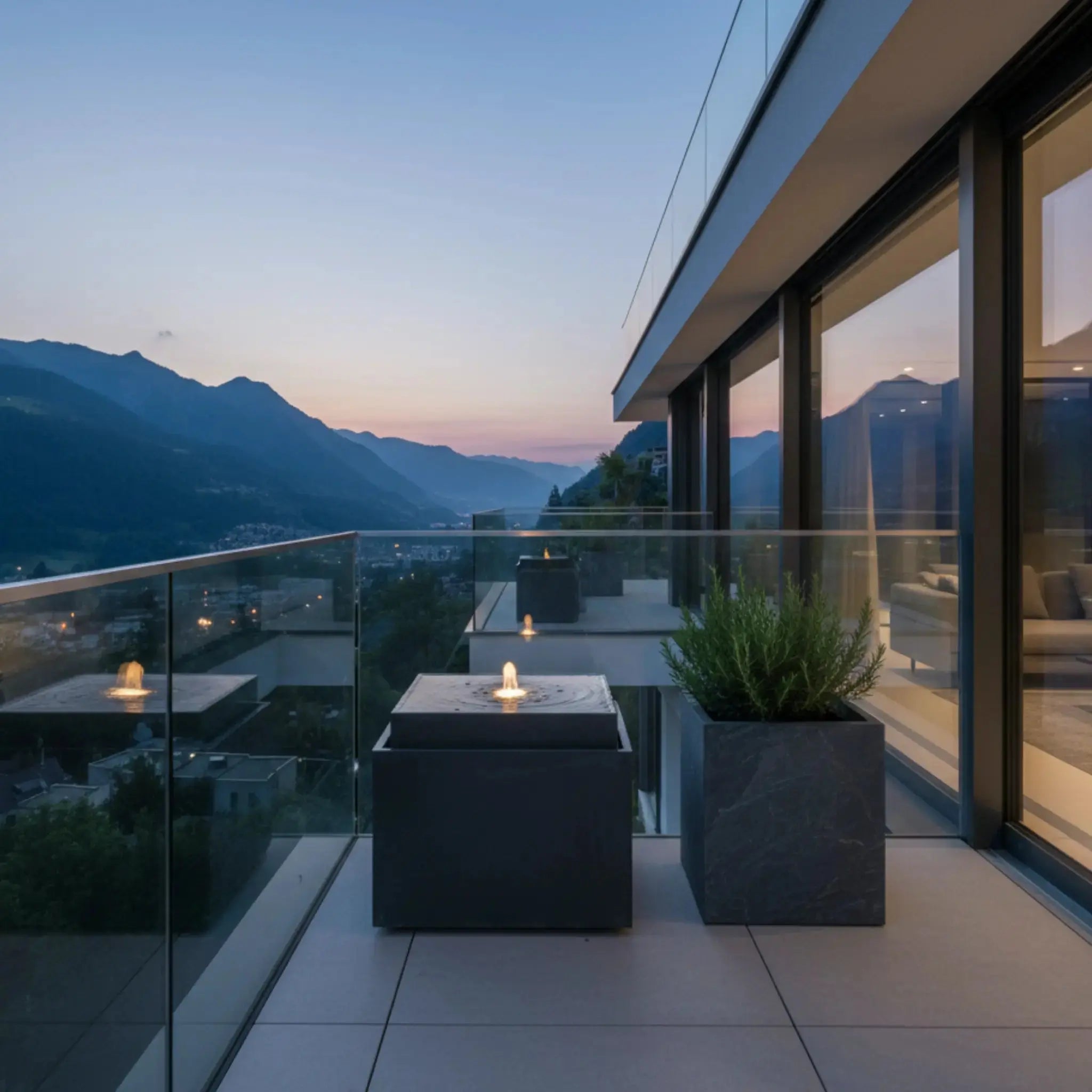 VIDA 60 Anthrazit – Gartenbrunnen modern Naturschiefer Schwarz, Vogeltränke, beleuchteter Wassersprudel, 57 x 57 x 50 cm, 60 kg - CLIMAQUA