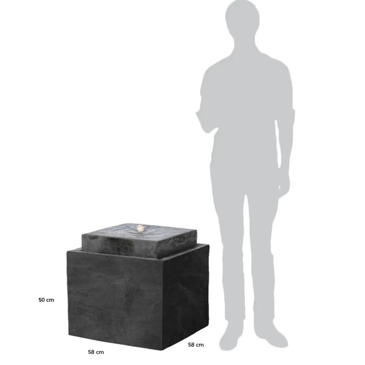 VIDA 60 Anthrazit – Gartenbrunnen modern Naturschiefer Schwarz, Vogeltränke, beleuchteter Wassersprudel, 57 x 57 x 50 cm, 60 kg - CLIMAQUA