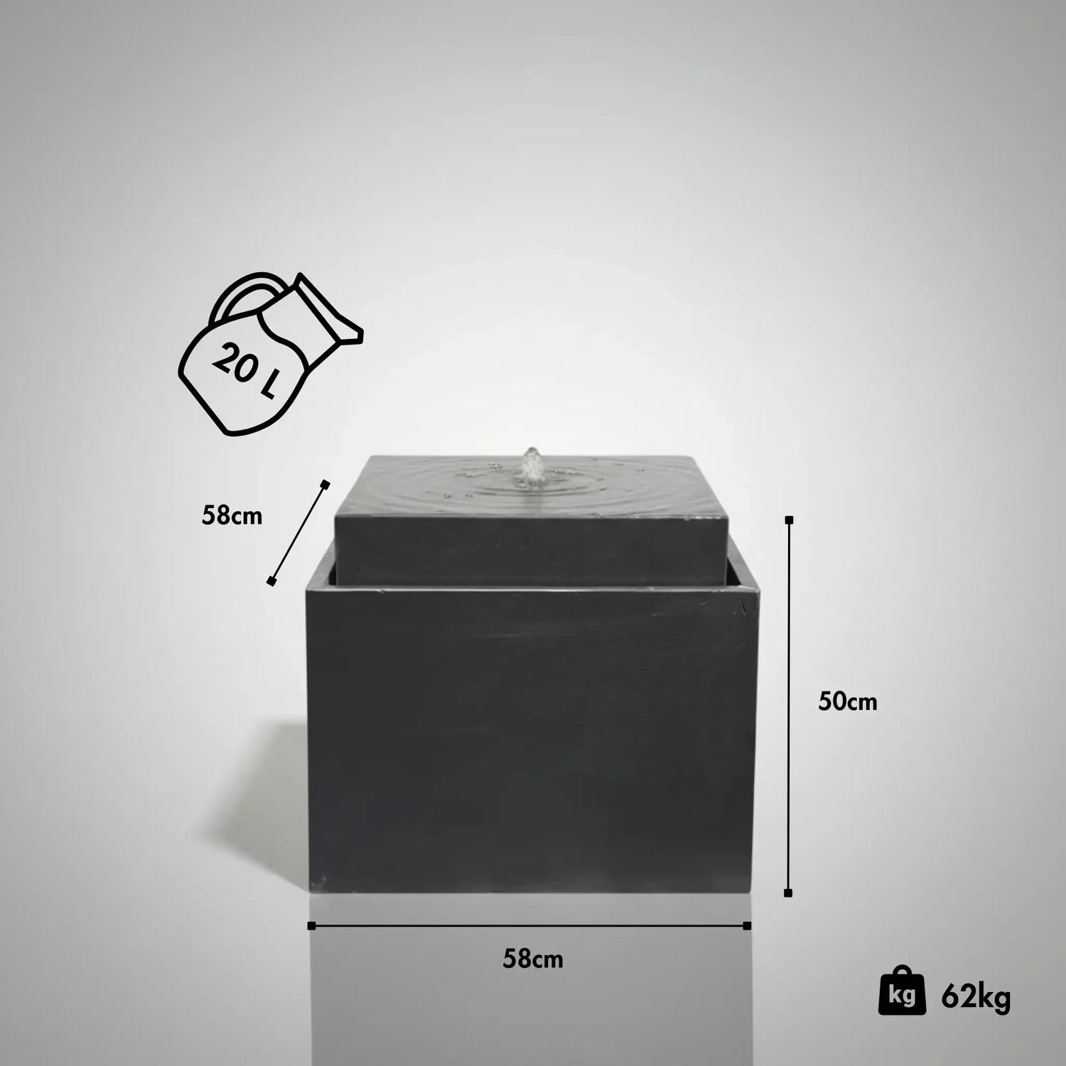 VIDA 60 Anthrazit – Gartenbrunnen modern Naturschiefer Schwarz, Vogeltränke, beleuchteter Wassersprudel, 57 x 57 x 50 cm, 60 kg - CLIMAQUA
