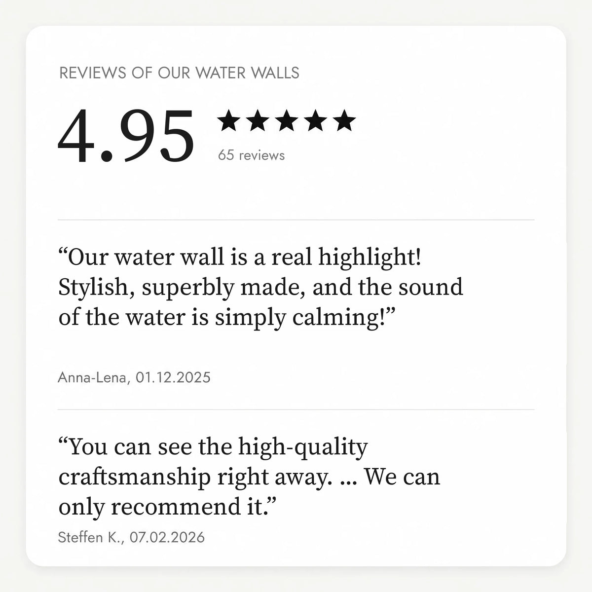 Reviews of our water walls