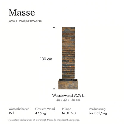 AVA L – Grosse Wasserwand Schiefer 130 cm Braun