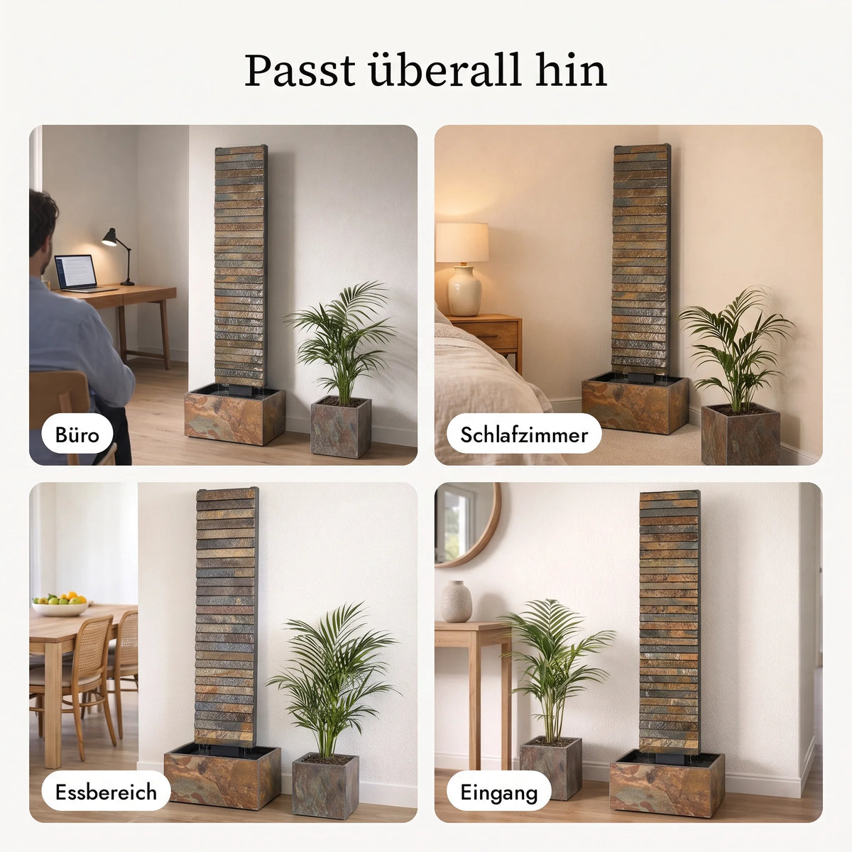 Wasserwand AVA L im Büro, Schlafzimmer, Essbereich und Eingang (KI-Inhalte)