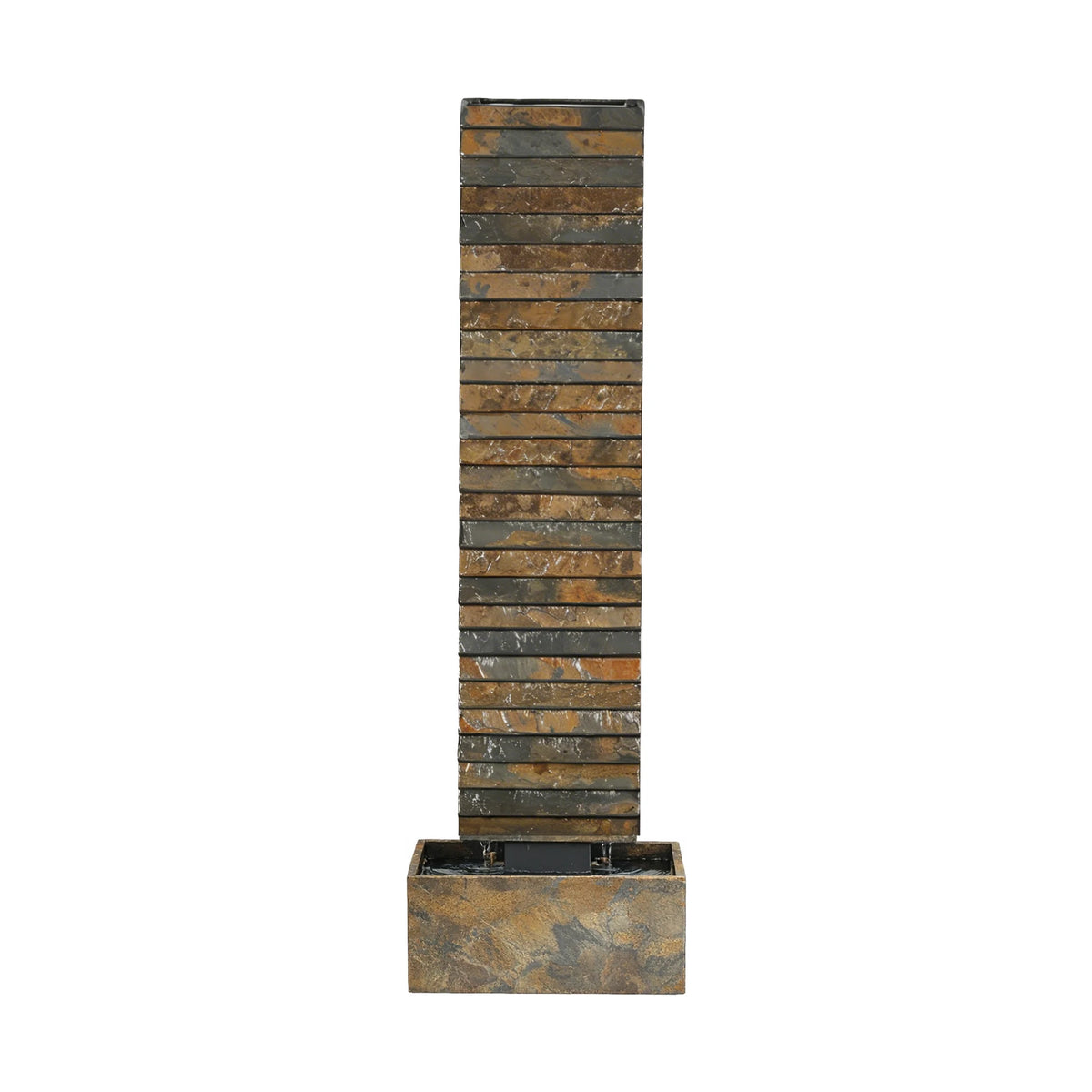 Wasserwand AVA L frontal mit fliessendem Wasser, Tank in Rusty-Schiefer
