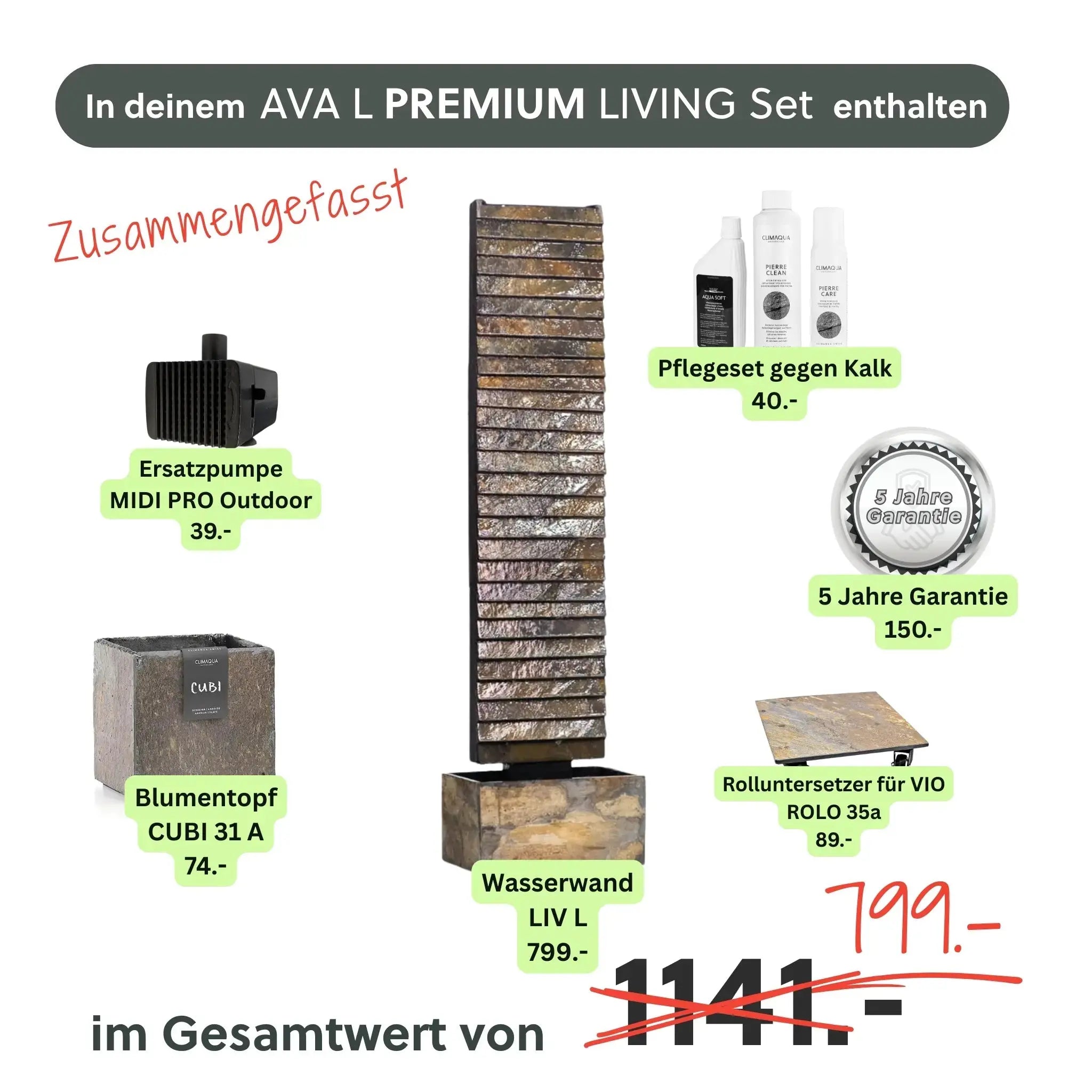 Wasserwand AVA L PREMIUM LIVING Set - CLIMAQUA