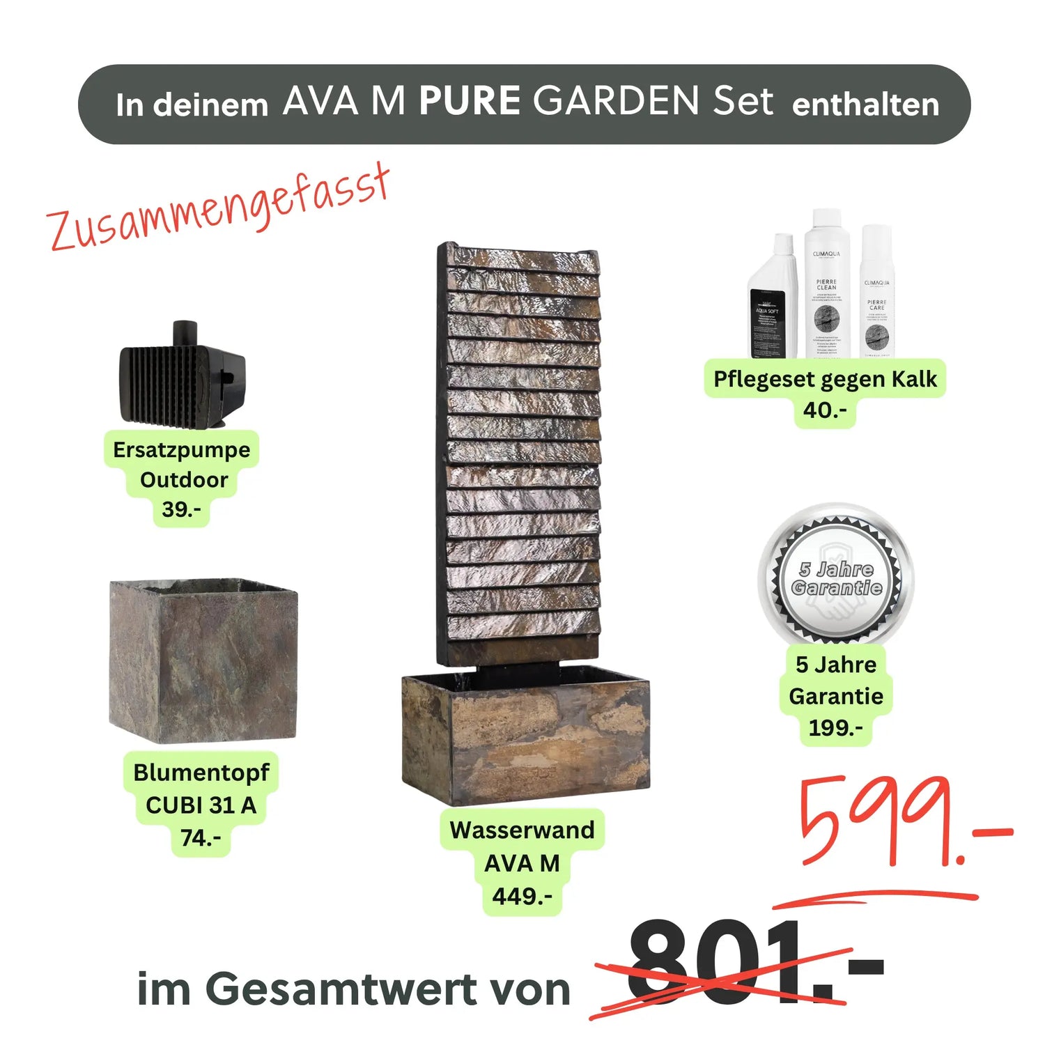 Wasserwand AVA M PURE GARDEN SET - CLIMAQUA