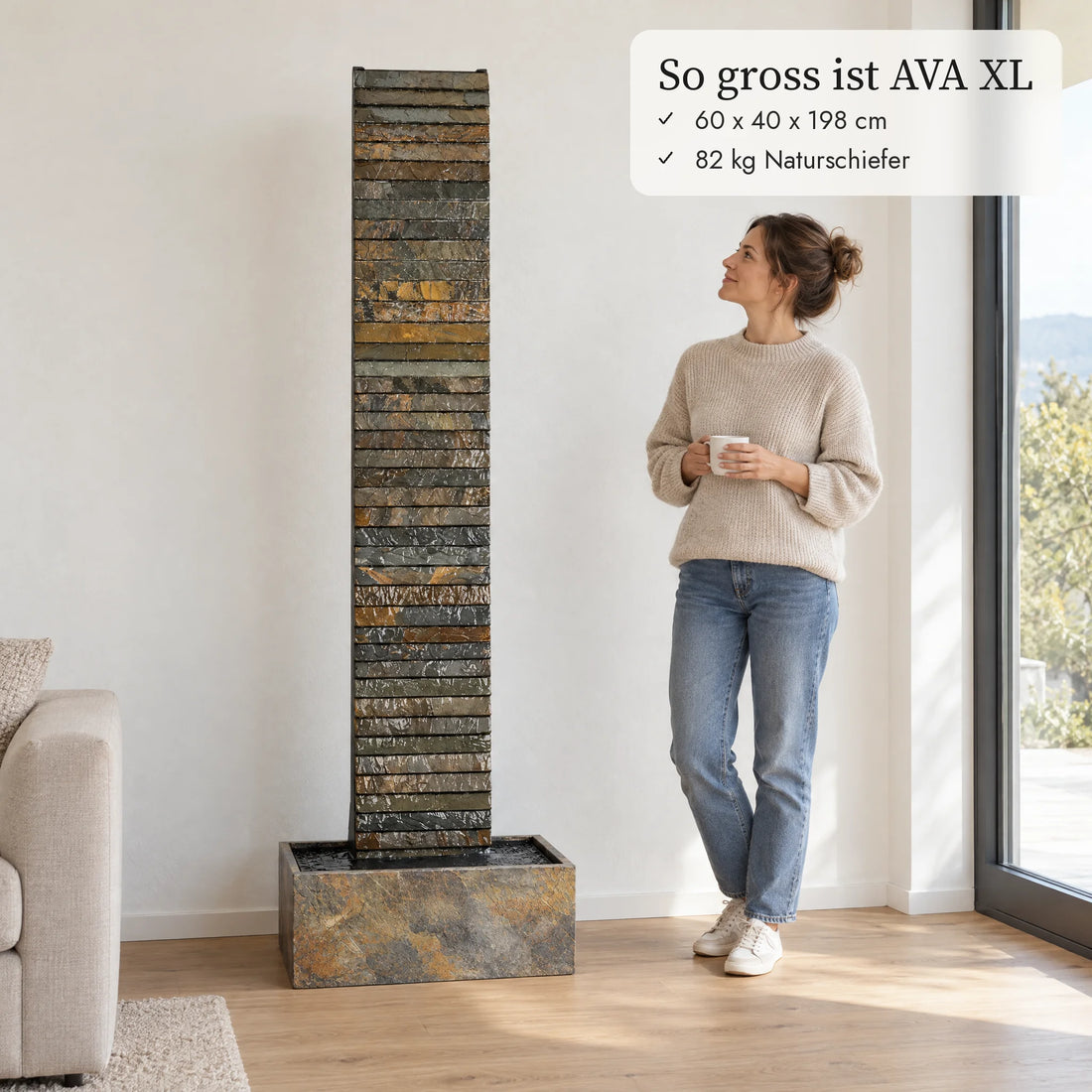 So gross ist die Wasserwand AVA XL im Vergleich zu einer Person (KI-Inhalte)
