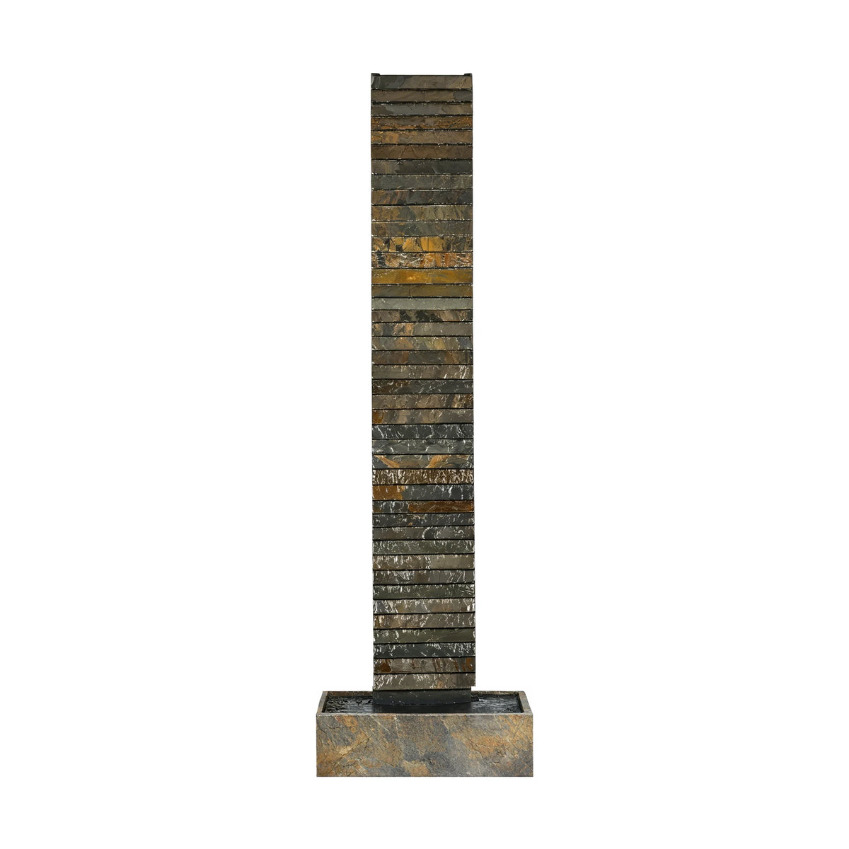 AVA XL water wall front view with flowing water, tank in Rusty slate