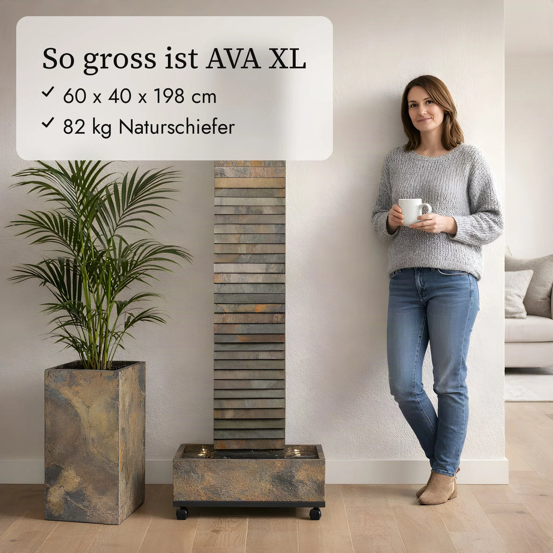 So gross ist die Wasserwand AVA XL im Vergleich zu einer Person (KI-Inhalte)