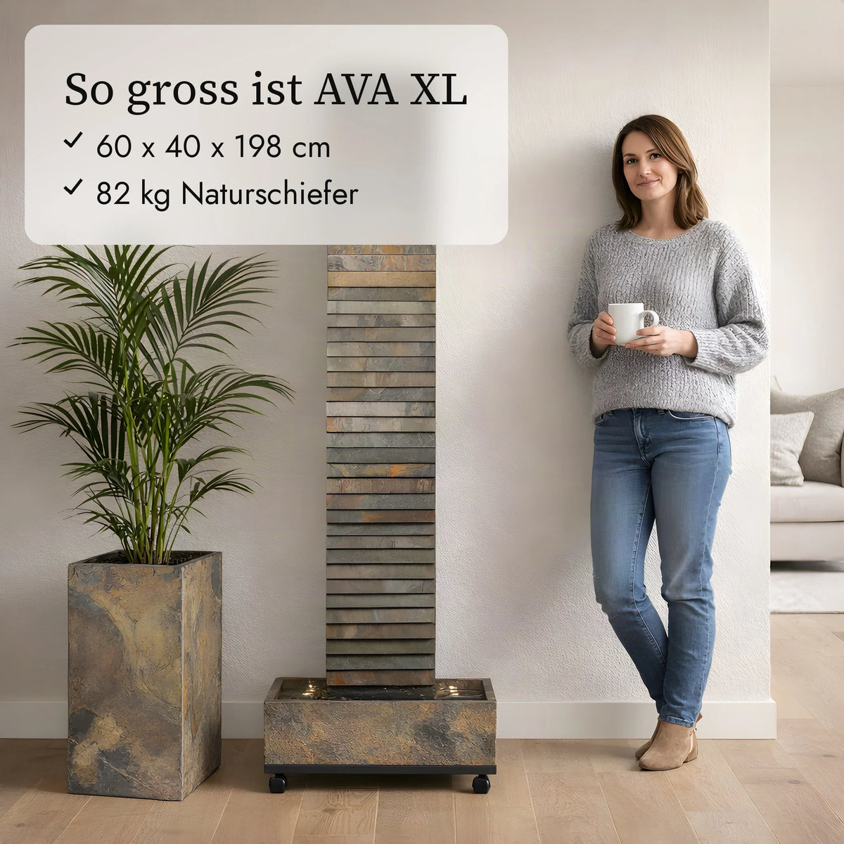 So gross ist die Wasserwand AVA XL im Vergleich zu einer Person (KI-Inhalte)