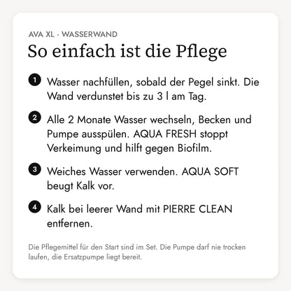 Pflege der Wasserwand AVA XL in vier Schritten