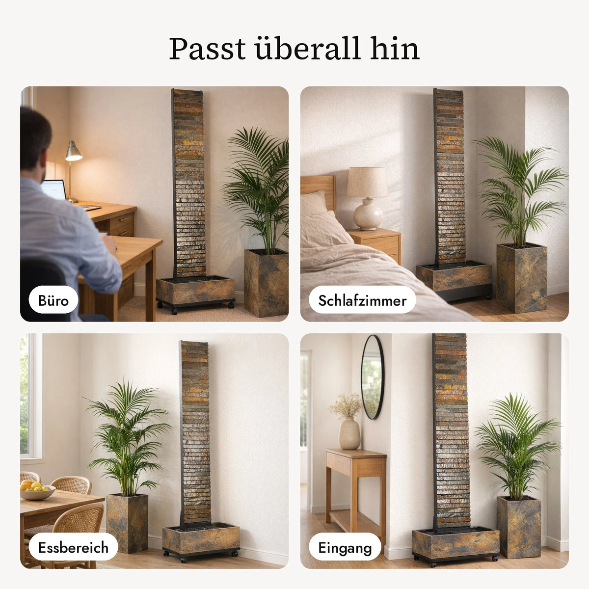 Wasserwand AVA XL im Büro, Schlafzimmer, Essbereich und Eingang (KI-Inhalte)